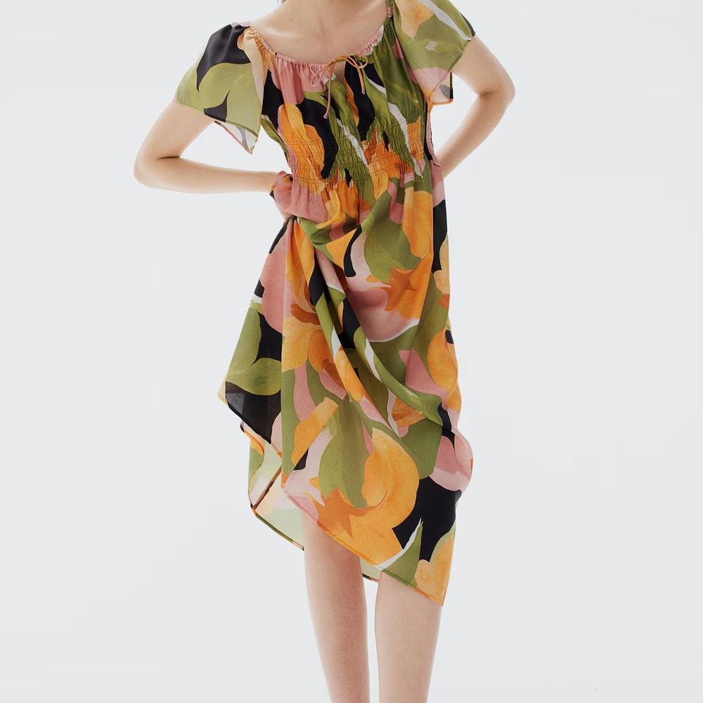H&M Asymmetrical Dress - Black, Green, Orange